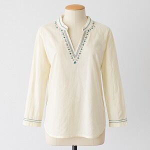 Rafaella Womens‎ Linen Blouse Size 22W Ivory Tunic Beaded Boho Coastal Lagenlook